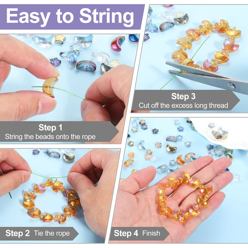 60Pcs Star Moon Shaped Beads, 2 Style Acrylic Spacer Beads Amber
