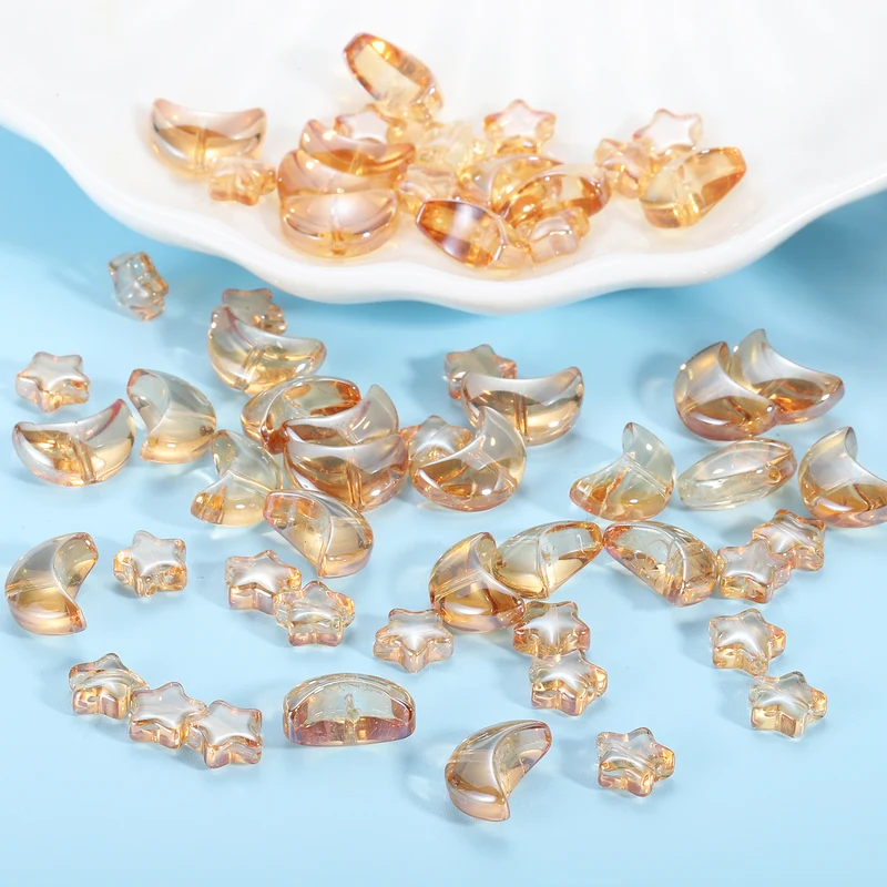 60Pcs Star Moon Shaped Beads, 2 Style Acrylic Spacer Beads Amber