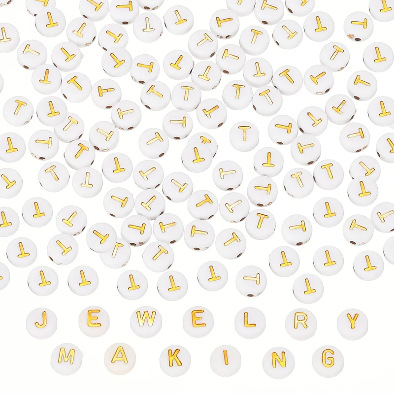 Alphabet Beads, 100 Pcs Gold Letter Beads Acrylic Charms, 4x7mm, Letter T