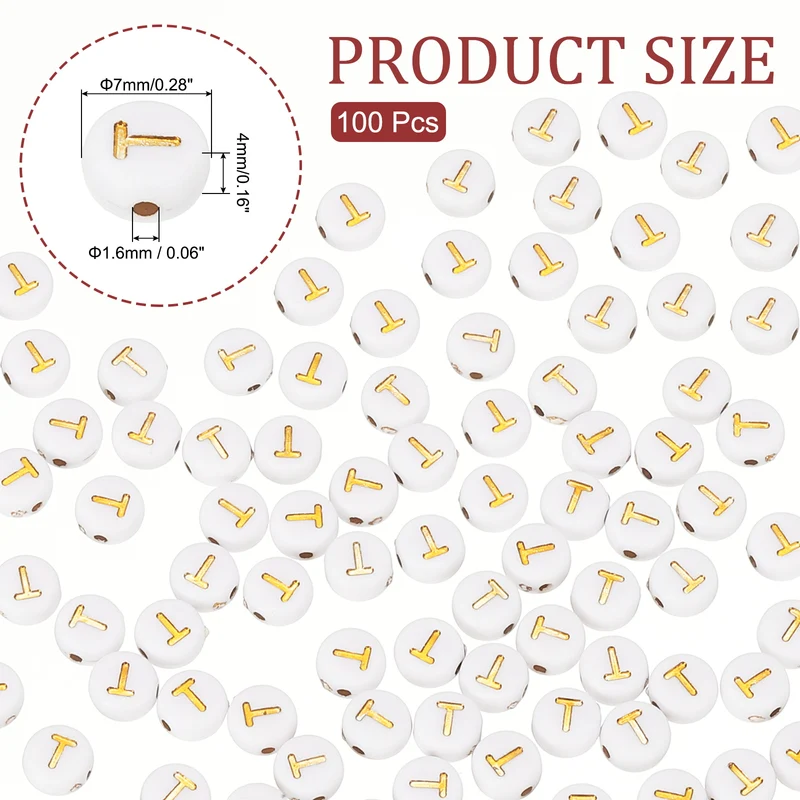 Alphabet Beads, 100 Pcs Gold Letter Beads Acrylic Charms, 4x7mm, Letter T