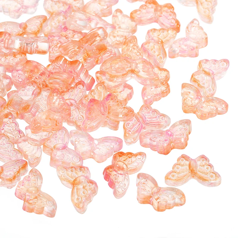 50Pcs Crystal Butterfly Beads, 8x15mm Transparent Loose Bead, Pink Yellow