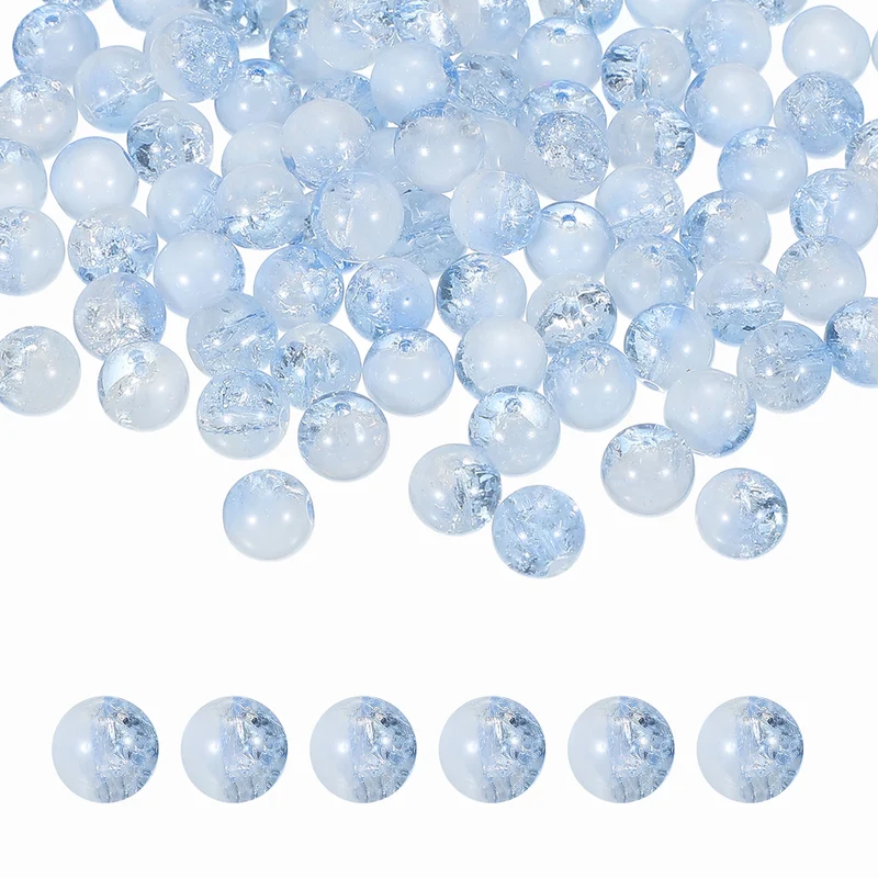 100Pcs Crackle Glass Beads for Jewelry Making 10mm Round Beads Light Blue