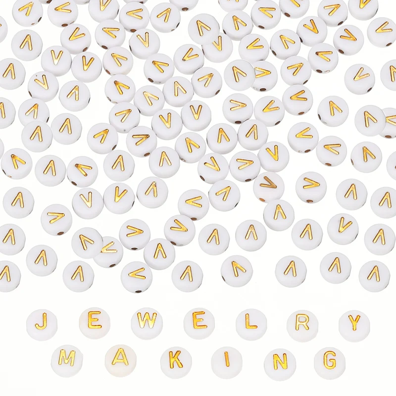 Alphabet Beads, 100 Pcs Gold Letter Beads Acrylic Charms, 4x7mm, Letter V