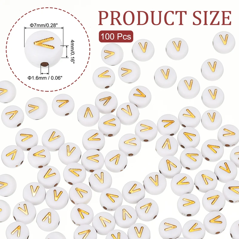Alphabet Beads, 100 Pcs Gold Letter Beads Acrylic Charms, 4x7mm, Letter V