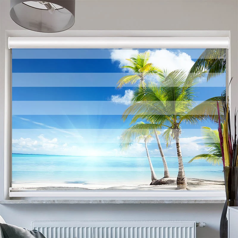 Doppelrollo mit Kassette "Palmen Strand Sonne"