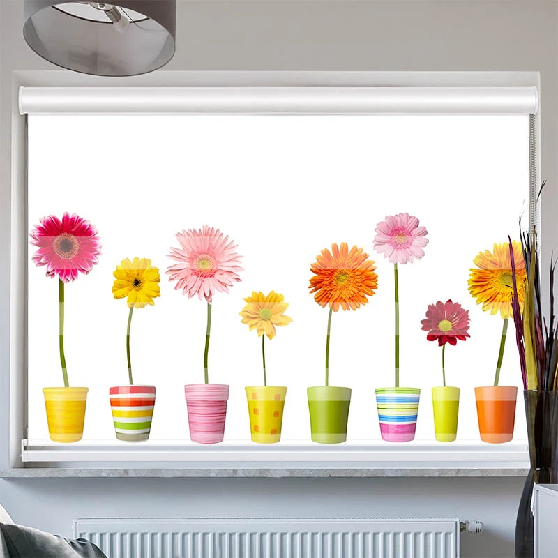 Doppelrollo mit Kassette "Bunte Topfblumen"