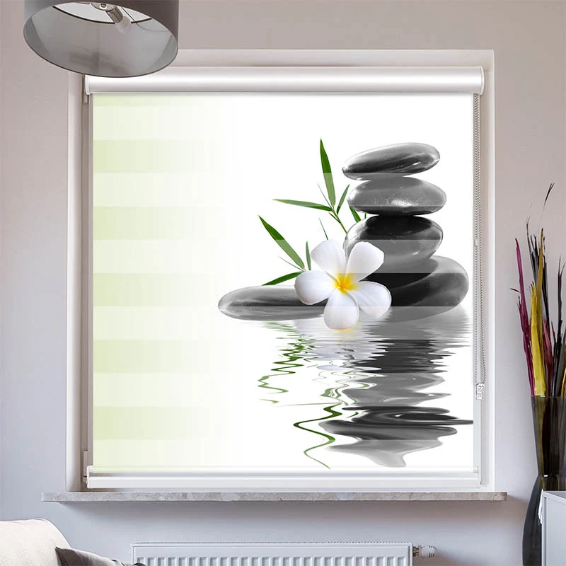 Doppelrollo mit Kassette "Frangipani Steinturm Wasser"