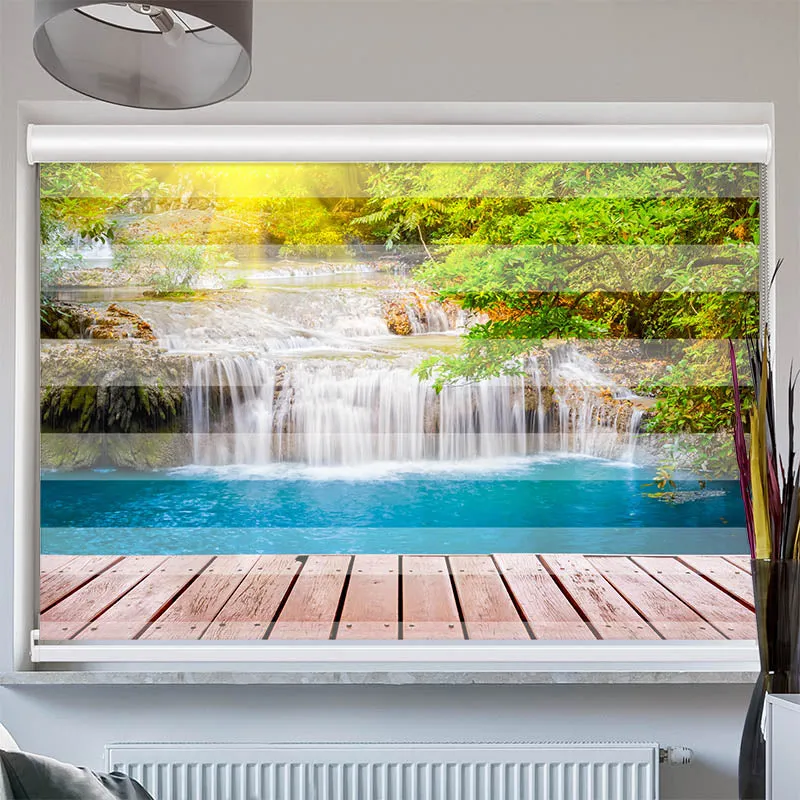 Doppelrollo mit Kassette "Wald Wasserfall Steg"