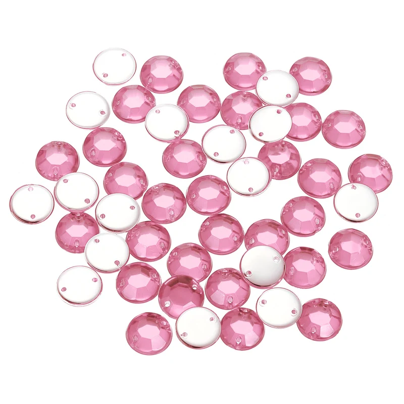 100Pcs Flat Back Sew on Rhinestones Beads, 10mm Crystal Round Gems, Pink