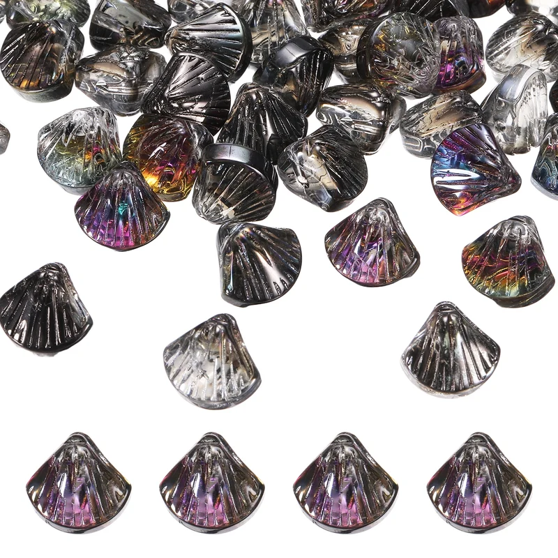 120Pcs Shell Glass Beads, Electroplate Glass Shell Bead Charm, Half Black Purple