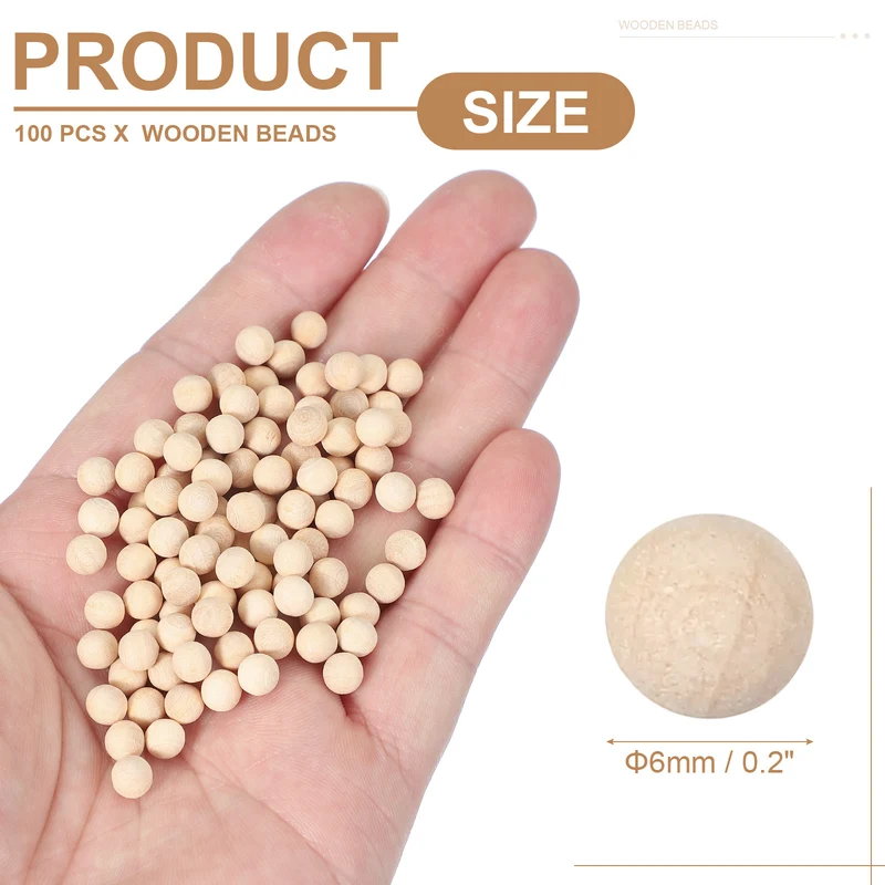100 Pcs Wooden Balls, 0.2 Inch(6mm) Unfinished Wood Balls, Wood Color