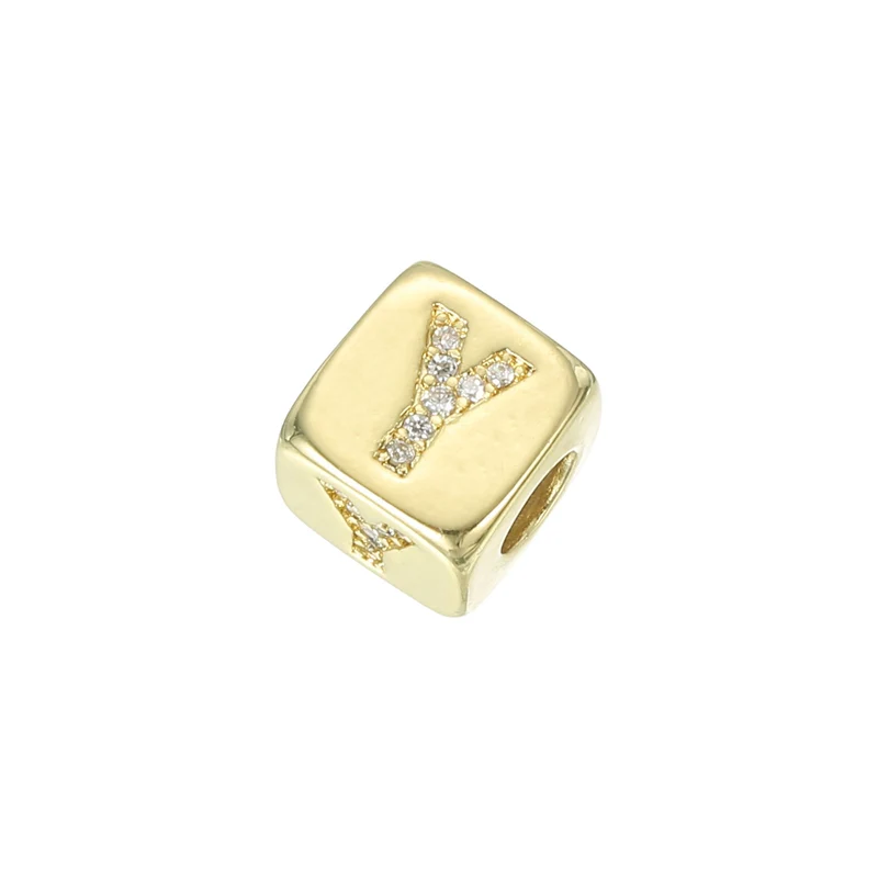 Rhinestone Letters Cube Beads, 26 Letters Dice Charm Alphabet Y