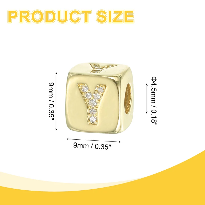 Rhinestone Letters Cube Beads, 26 Letters Dice Charm Alphabet Y
