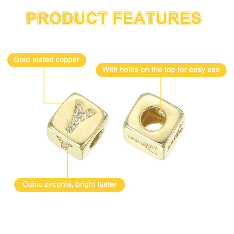 Rhinestone Letters Cube Beads, 26 Letters Dice Charm Alphabet Y