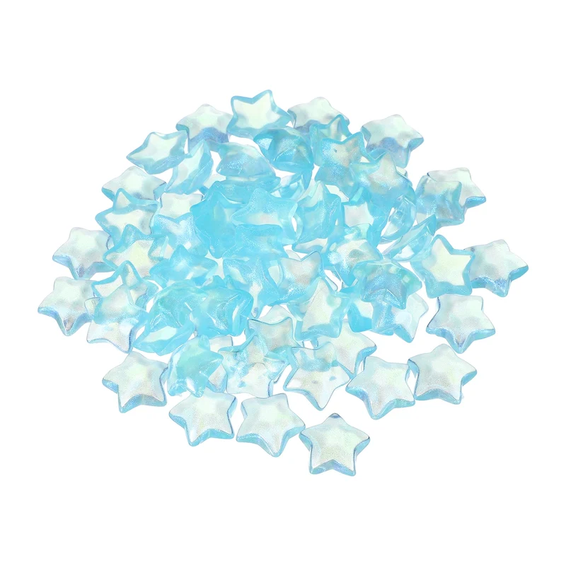 50 Pcs Flat Back Resin Star Beads, Glitter Star Charm, Blue