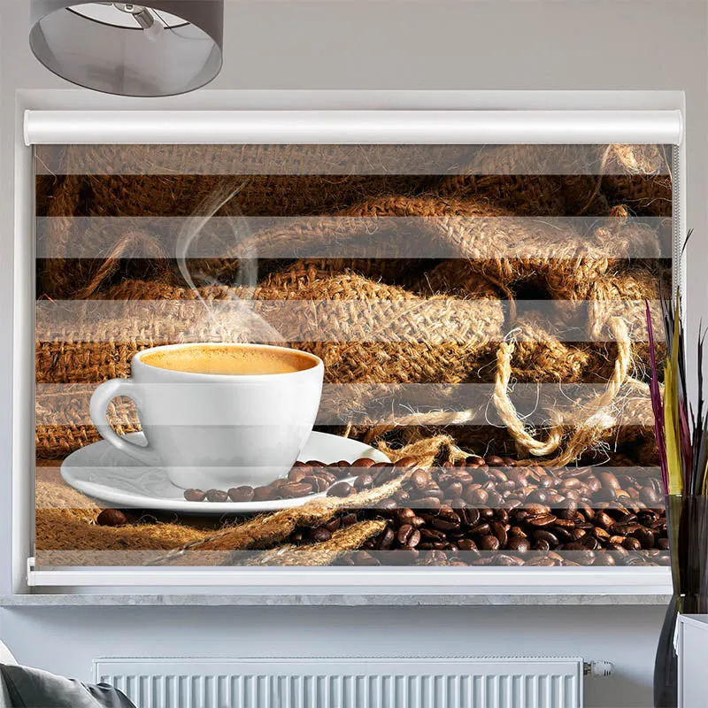 Doppelrollo mit Kassette "Kaffeetasse Bohnen"