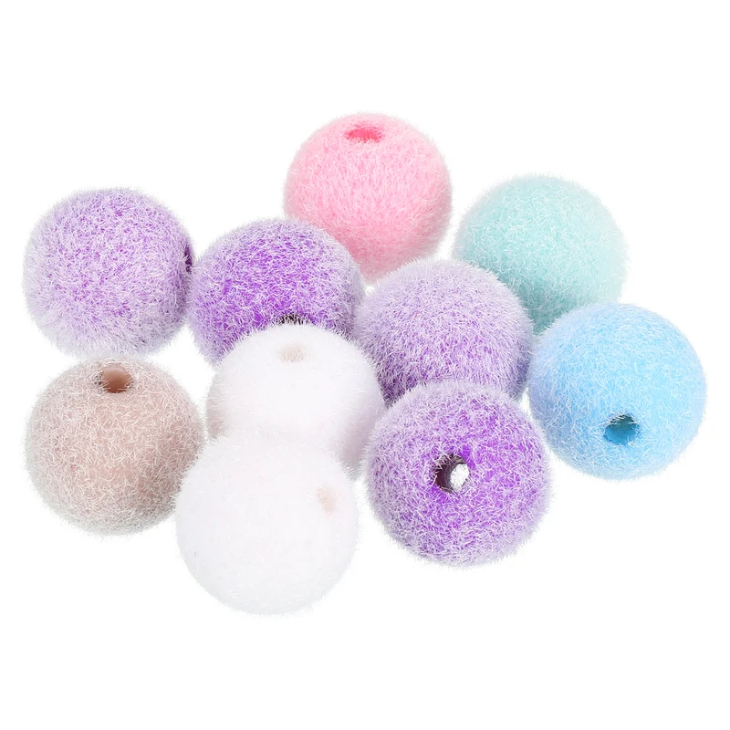 10Pcs Velvet Beads, 16mm Velvet Christmas Beads Plush Beads for Jewelry Keychain Pen Tiered Craft DIY Making (Multicolor)