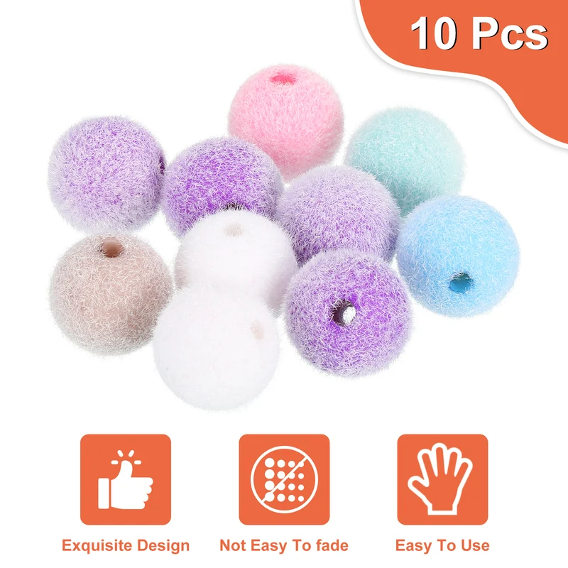 10Pcs Velvet Beads, 16mm Velvet Christmas Beads Plush Beads for Jewelry Keychain Pen Tiered Craft DIY Making (Multicolor)