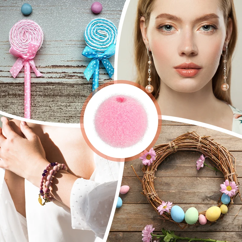 10Pcs Velvet Beads, 16mm Velvet Christmas Beads Plush Beads for Jewelry Keychain Pen Tiered Craft DIY Making (Multicolor)