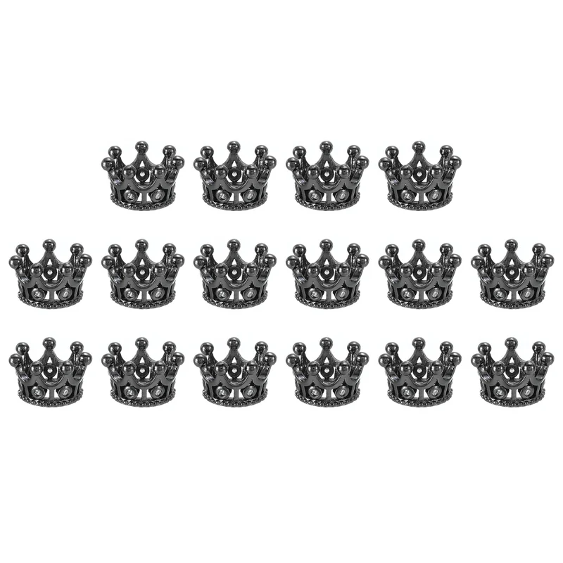 16Pcs Crown Charm Spacer Beads 11x7mm Zircon Pave Beads Metallic Black