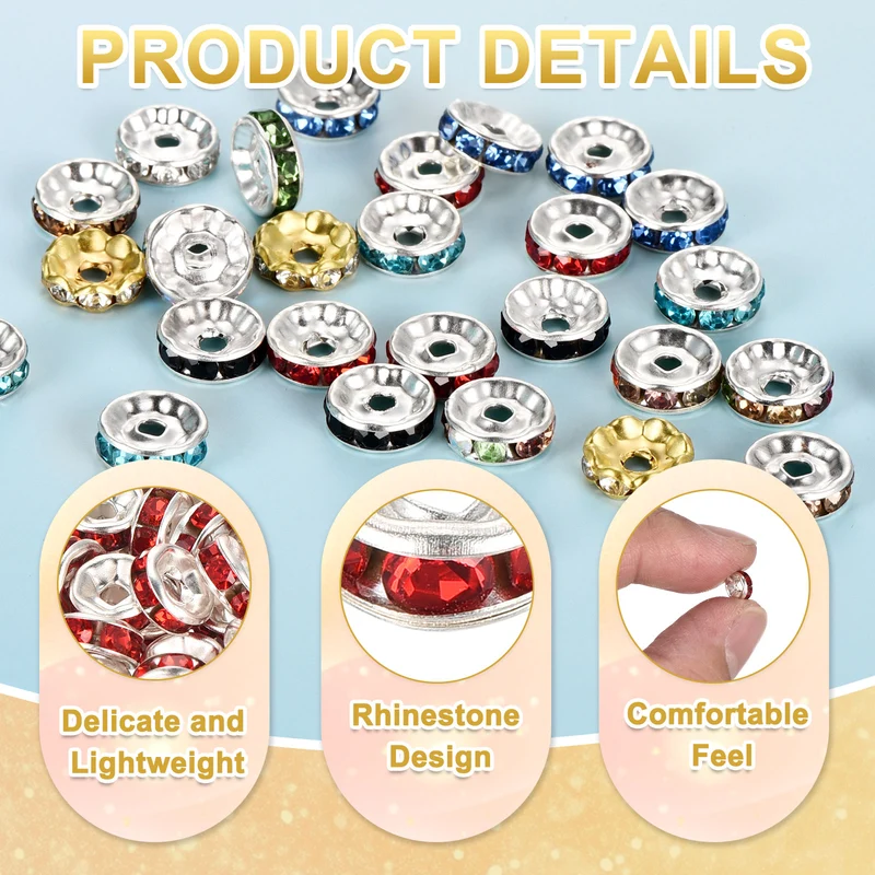 80Pcs 6mm Silver Plated Rhinestone Rondelle Spacer Beads, Red