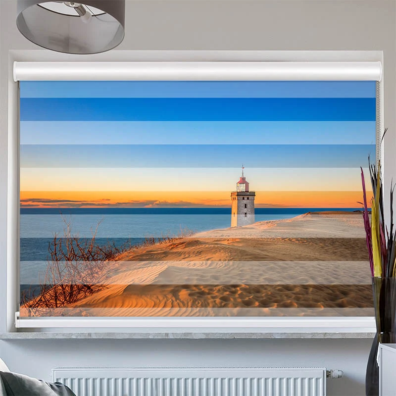 Doppelrollo mit Kassette "Leuchtturm Meer"