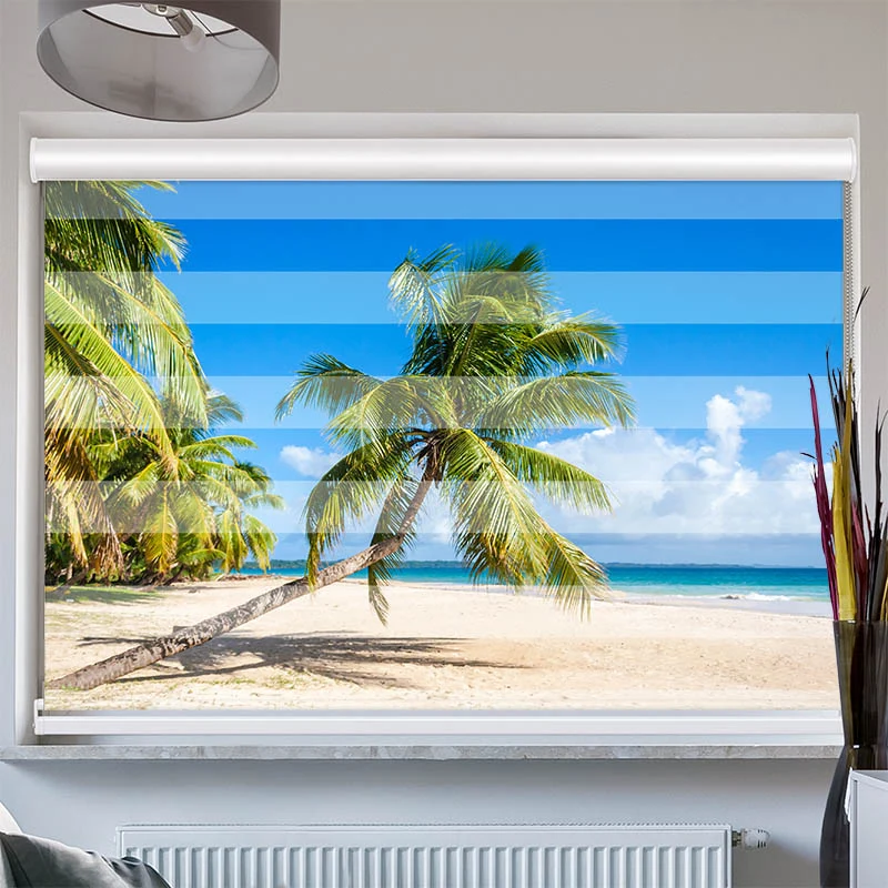 Doppelrollo mit Kassette "Palme Meer Urlaub"