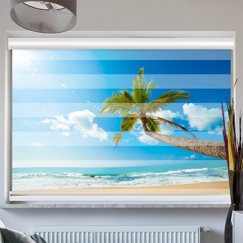Doppelrollo mit Kassette "Palme Meer"