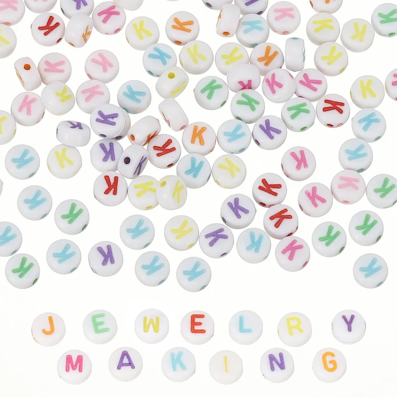 Alphabet Beads, 100 Pcs Rainbow Letter Beads Acrylic Charms, 4x7mm, Letter K
