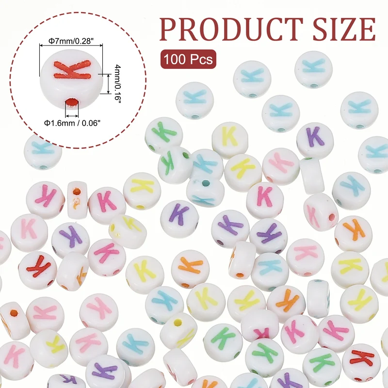 Alphabet Beads, 100 Pcs Rainbow Letter Beads Acrylic Charms, 4x7mm, Letter K