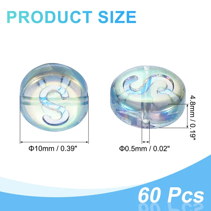 60Pcs Glass Letter Beads, 10mm S Initial Letter Spacer Beads, Blue Green