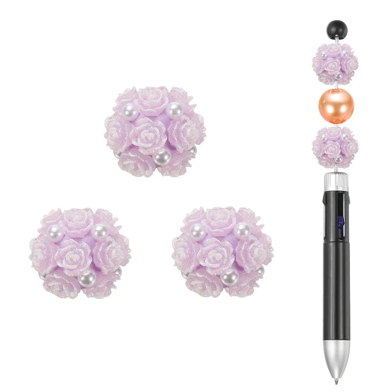 5 Pcs Rhinestone Focal Beads for Pens, 0.8" Glass Flower Beads, Purple