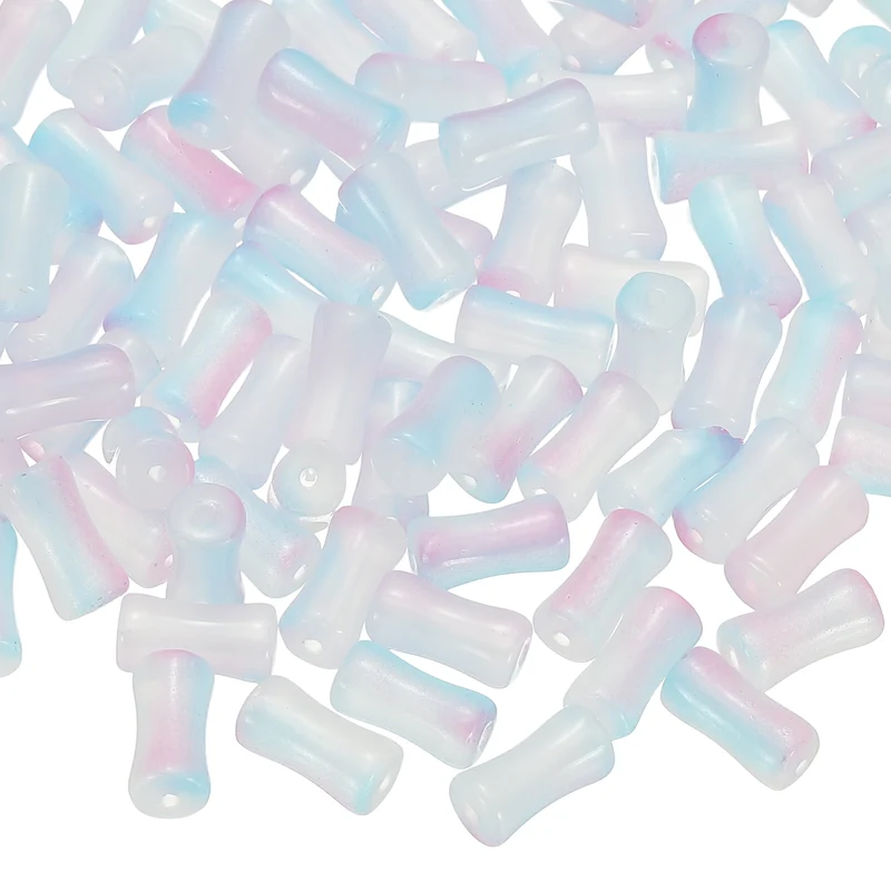 100 Pcs Glass Tube Beads, 6x12mm Bamboo Stick Tube Beads, Blue/Purple
