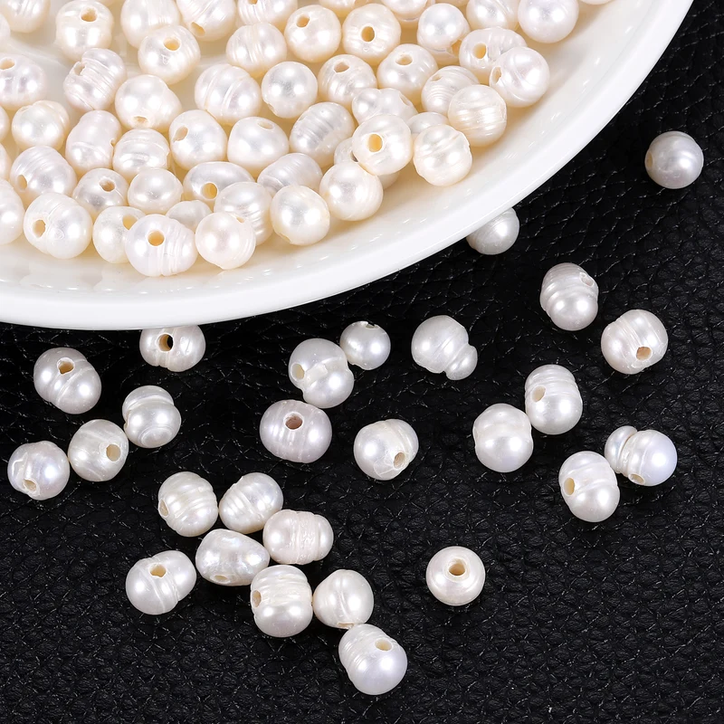 100 Pcs 7-8mm 0.8mm Hole Irregular Shape Freshwater Pearl Beads,White