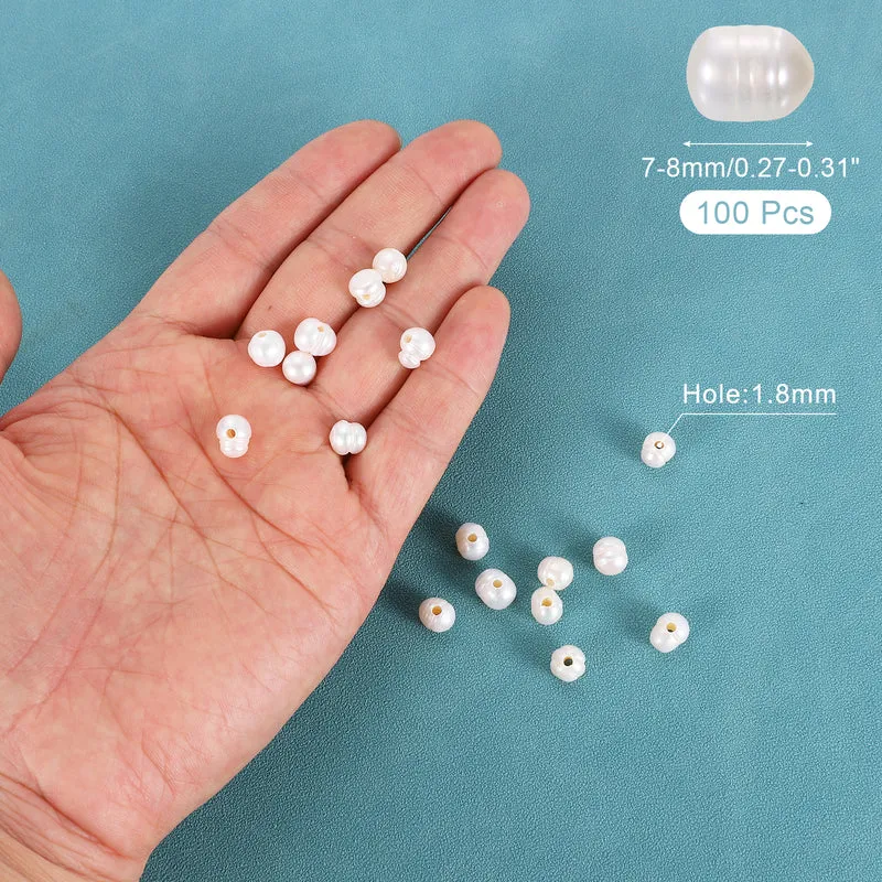 100 Pcs 7-8mm 0.8mm Hole Irregular Shape Freshwater Pearl Beads,White