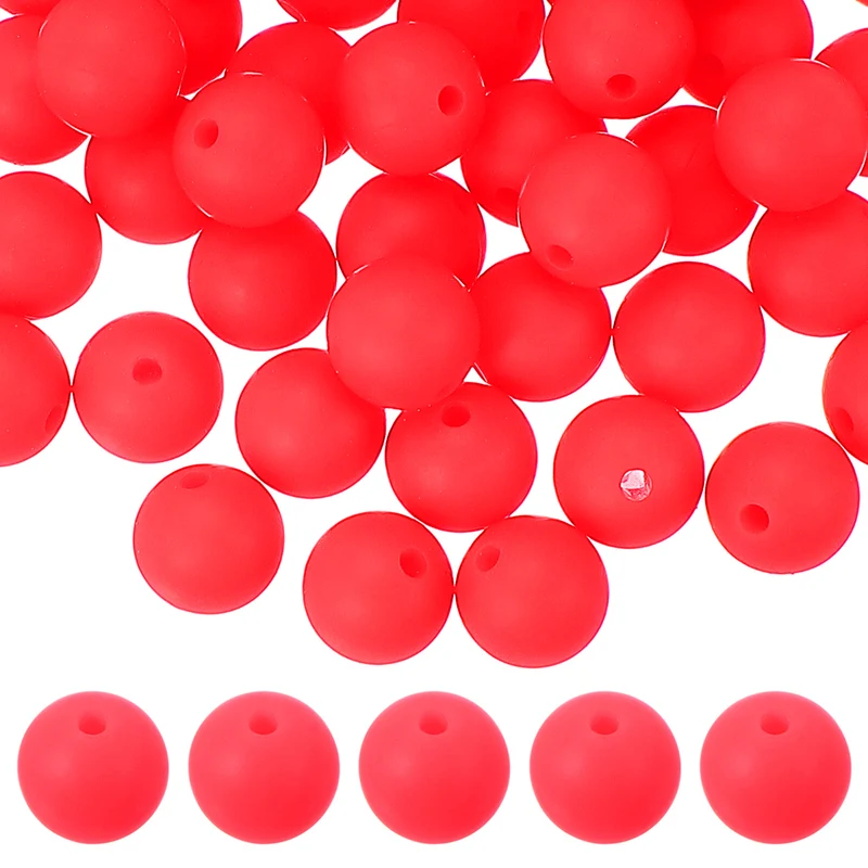 60 Pcs Silicone Beads, 9mm Bulk Beads for Keychain Making, Bright Pink