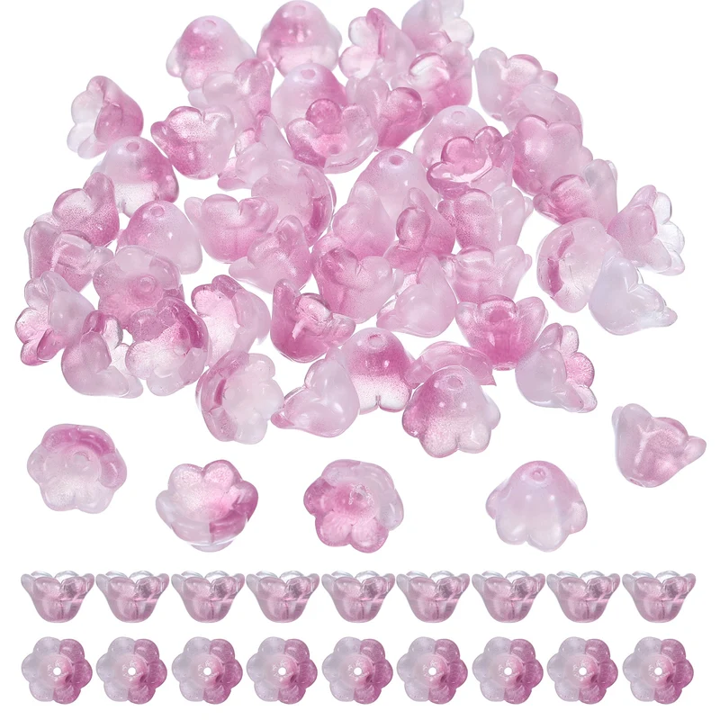 100 Pcs Glass Flower Beads for Jewelry Making, Loose Bead Charm, Purple