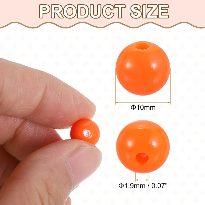 100pcs Orange Acrylic Round Beads 10mm Plastic Resin Loose Bead