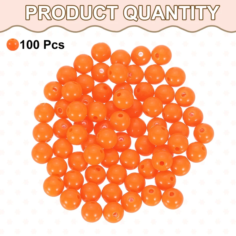 100pcs Orange Acrylic Round Beads 10mm Plastic Resin Loose Bead