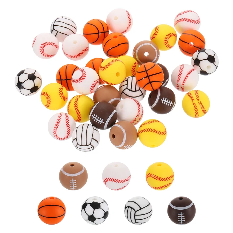 100Pcs Sports Ball Beads 15mm Silicone Round Spacer Focal Beads 7 Styles
