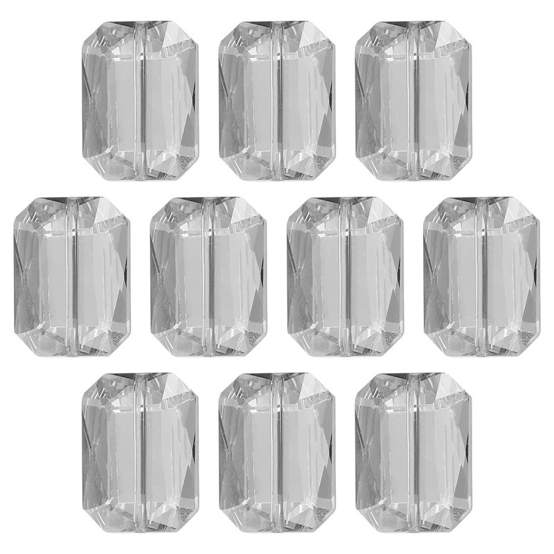 10Pcs Rectangle Crystal Glass Beads, Faceted Glass Beads, Gray