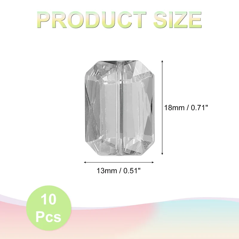 10Pcs Rectangle Crystal Glass Beads, Faceted Glass Beads, Gray