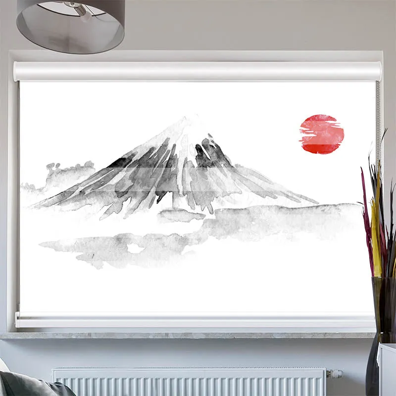 Doppelrollo mit Kassette "Fujiyama Zeichnung Asiatisch"