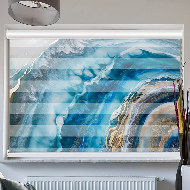 Doppelrollo mit Kassette "Gemaelde Blau Oel"
