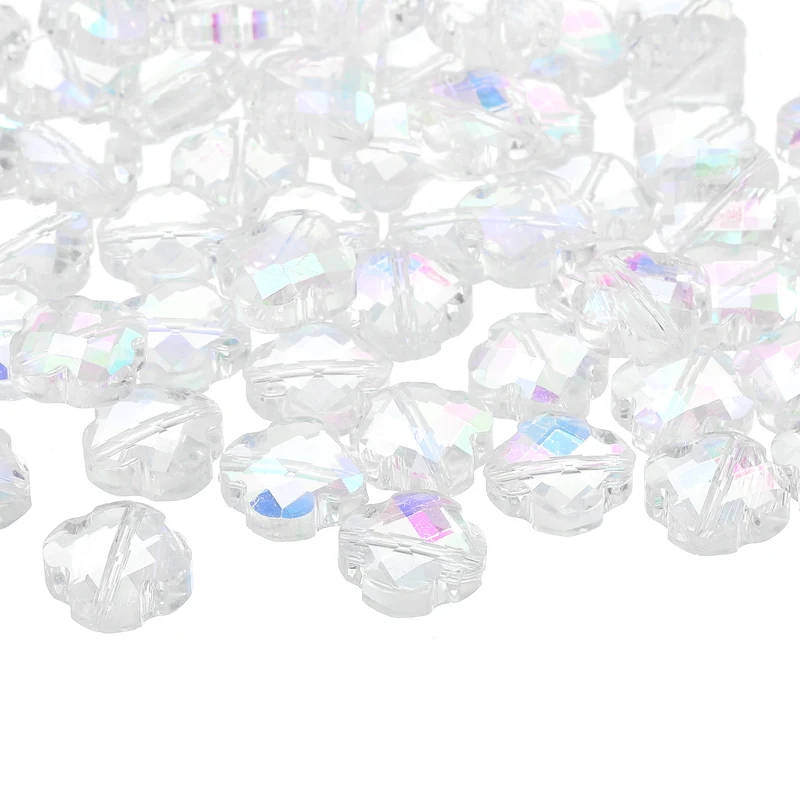Glass Beads, 60 Pcs Shamrock Beads Transparent Crystal Glass Charms Clear Jewelry Making Supplies for Bracelets DIY Crafts, AB Rainbow