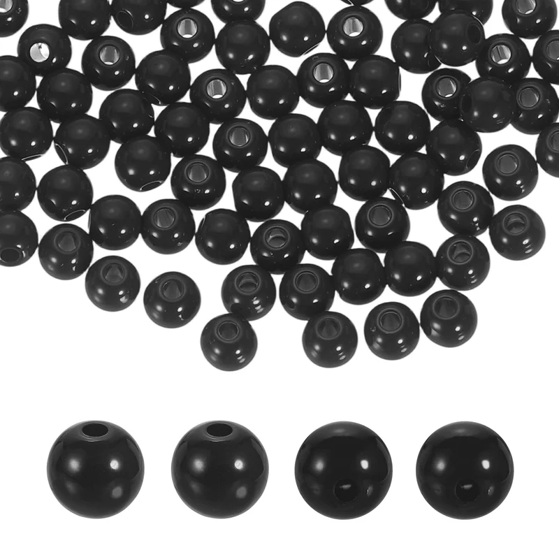 100pcs Black Acrylic Round Beads 6mm Plastic Resin Loose Bead