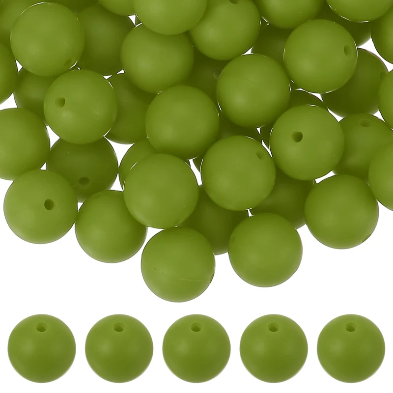 60 Pcs Silicone Beads, 15mm Bulk Beads for Keychain Making, Deep Green