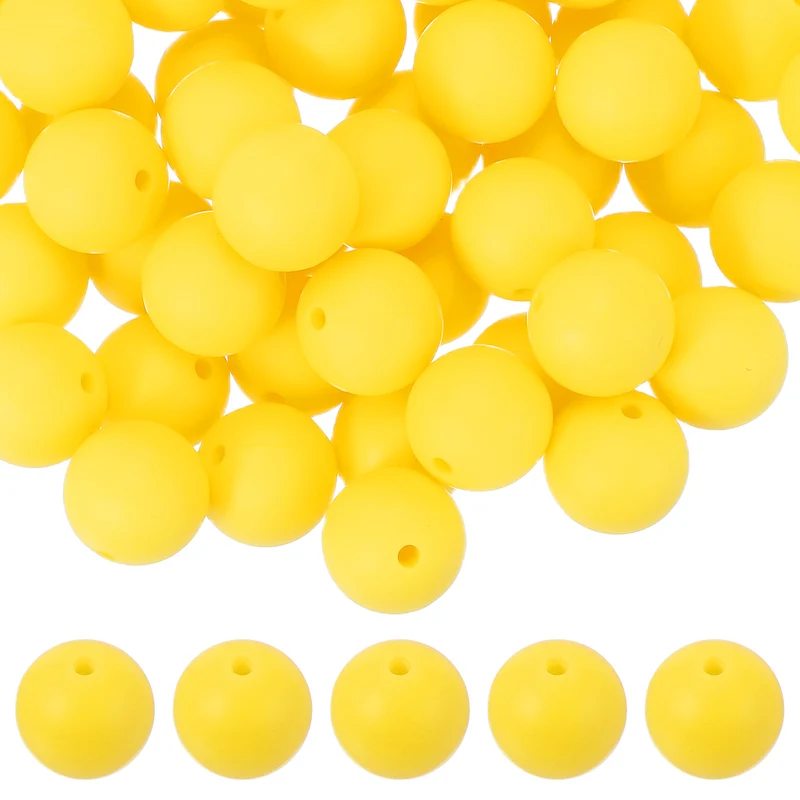 60 Pcs Silicone Beads, 15mm Bulk Beads for Keychain Making, Yellow