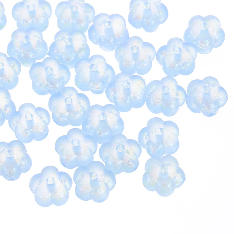 30Pcs Flower Acrylic Beads, 7x13mm Sparkle Acrylic Spacer Beads (Light Blue)