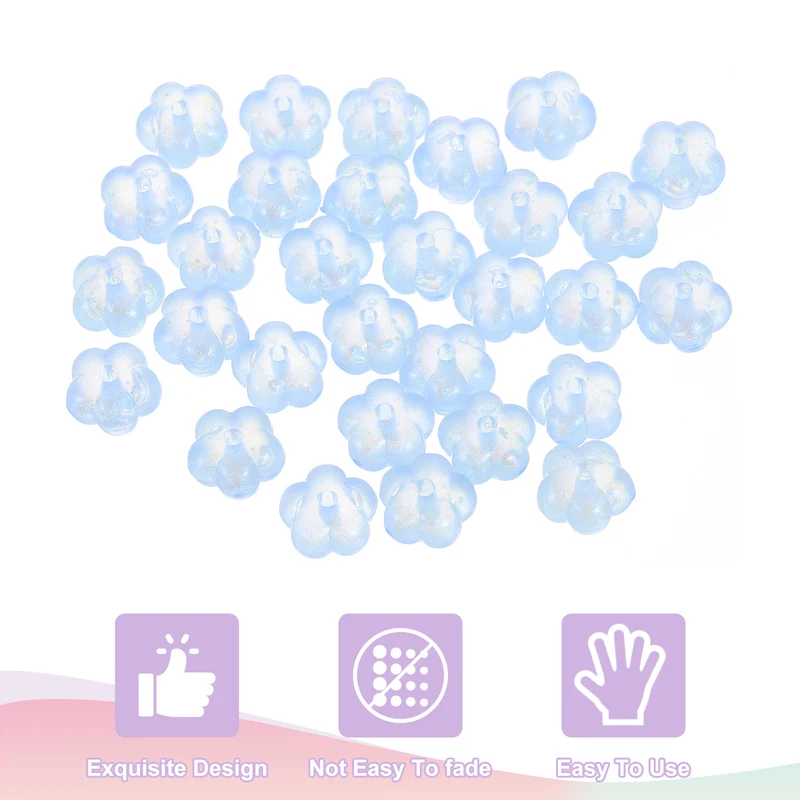 30Pcs Flower Acrylic Beads, 7x13mm Sparkle Acrylic Spacer Beads (Light Blue)